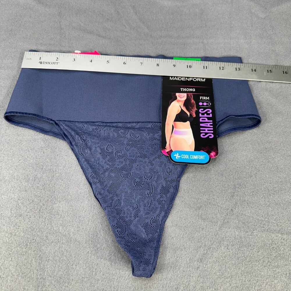 Maidenform Womens Size Large Shaper Thong Firm Control Lace Navy Blue New - Picture 8 of 10